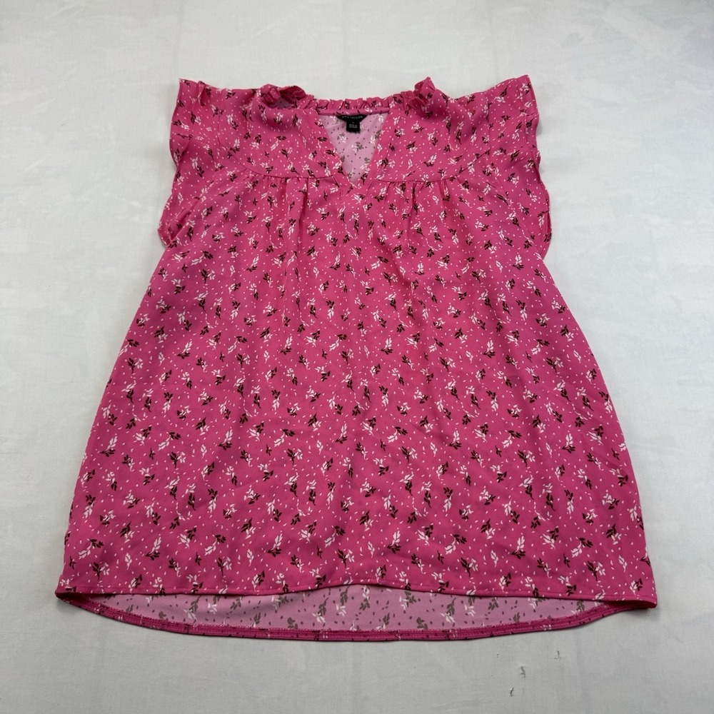 Ann Taylor Womens Pink Floral Flutter Sleeve V Neck Blouse Top Size Small